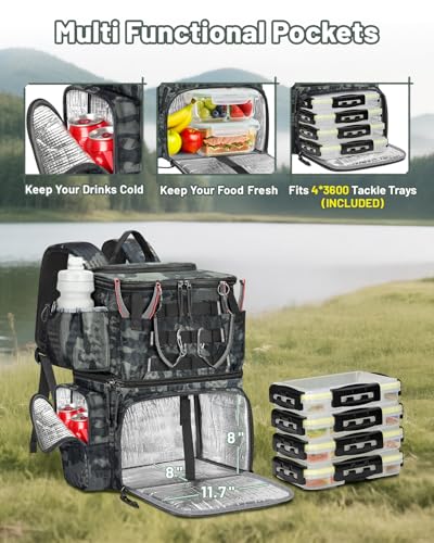 Cooler Fishing Backpack with 4 Tackle Boxes (Camouflage)
