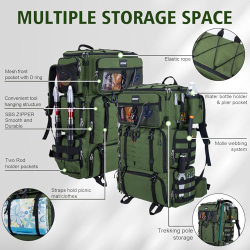 72L Fishing Tackle Backpack with Cooler & 4 3700 Tackle Boxes (A2:Green with 4 3700 Tackle Boxes)