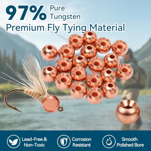 Tungsten Beads for Fly Tying Materials 50pcs Faster Sinking Deeper 13 Sizes (Copper / 3.5MM)