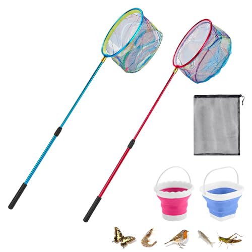 2PCS Telescoping Kids Fishing Net with Handle and Collapsible Bucket Kits