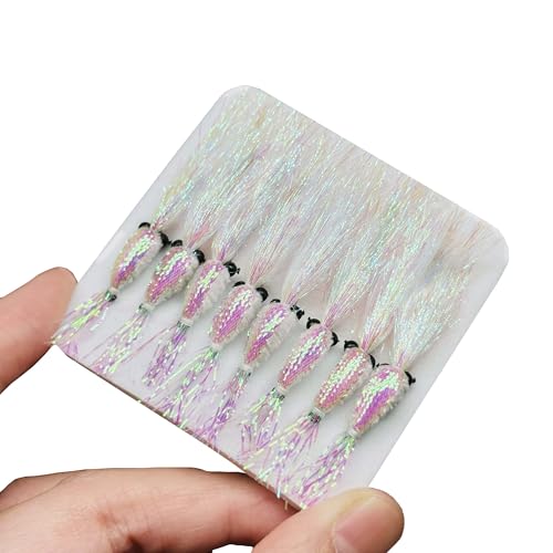 8Pc Bionics Crystal Flash Silk Shrimp Artificial Lures Fly Fishing Flies Saltwater Freshwater Bait Fishing for Bass Trout Salmon Hook Size #6