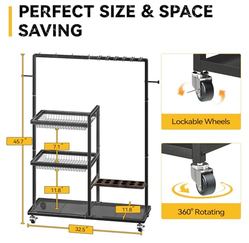 Fishing Rod Holders for Garage (Black / Standard with baskets)
