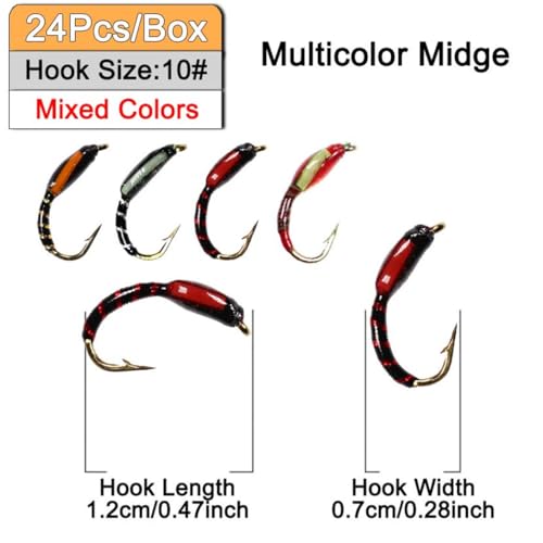 24Pcs Fly Fishing Flies Trout Lures Fishing Tackle Fly Fishing Flies with Boxed Trout Bass Artificial Fish Bait (24Pcs-Caddis Midges)