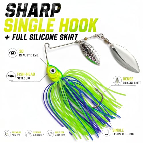 Fishing Spinner Lures (multi color 5pk(pnk,yellow,green, blue, red))