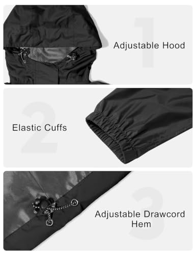 Women's Packable Waterproof Hooded Rain Jacket Black S (Small / Black)