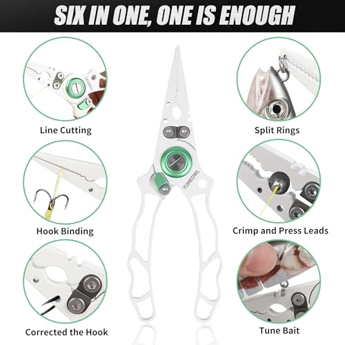 Lockable Fishing Pliers & Hook Removers with Tungsten Steel Cutters (White-6.6")