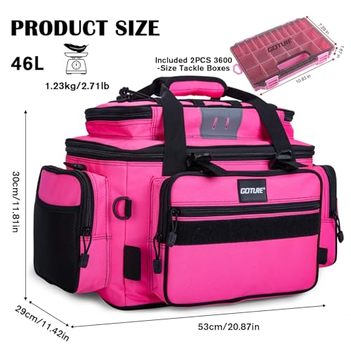 Fishing Tackle Bag with 2PCS 3600 Tackle Boxes (C1:Pink with 2 3600 Tackle Boxes / Large)