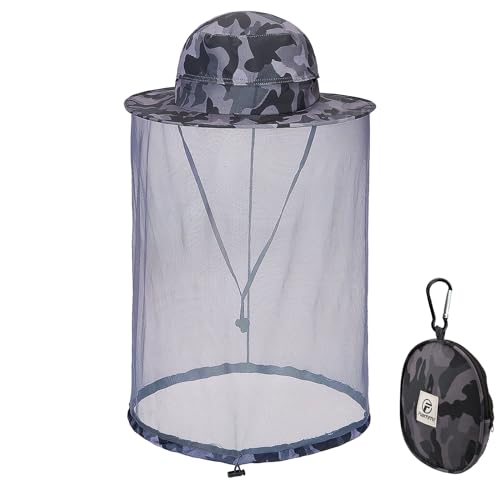 Mosquito Head Net Hat Fishing Hat w (Medium-Large / Camo-dark Grey)