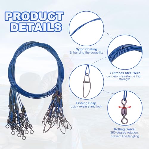 Fishing Wire Leader Line 125LB 21 Inch (Blue)