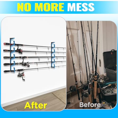 H5P Fishing Rod Holders for Garage Wall (Blue / 1 Pack holds up 5 rods)