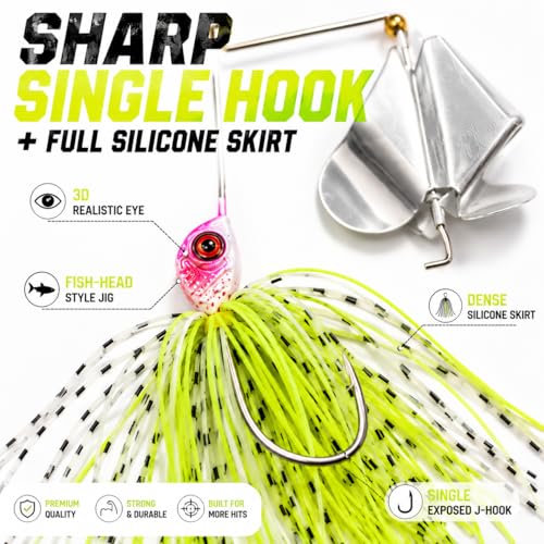 Fishing Spinner Lures (multi color 5pk(black, yellow, green, red, white))