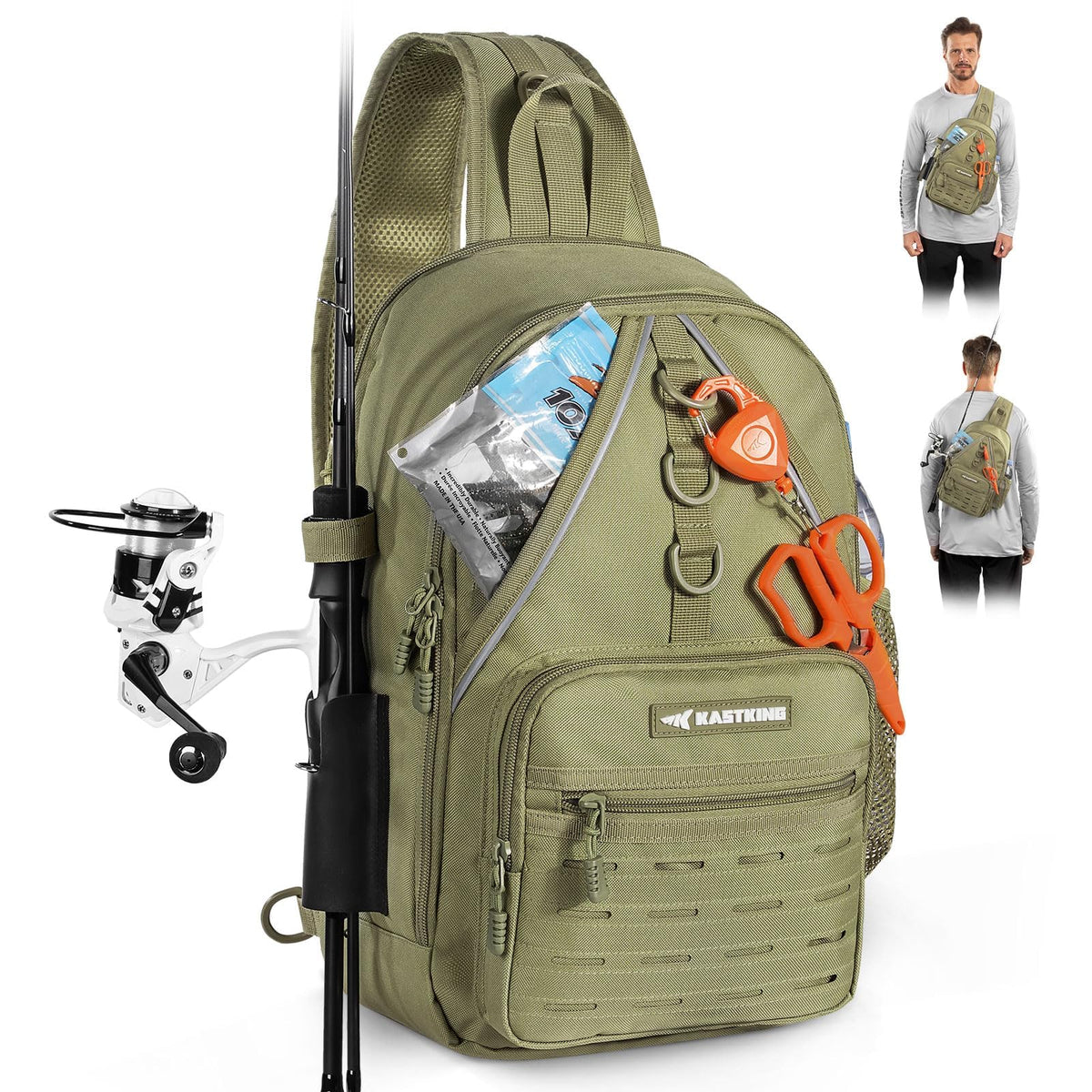 Karryall Fishing Sling Bag With Rod Holder (C: Khaki)