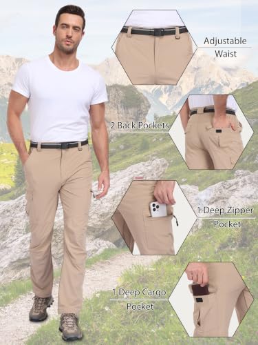 Men's Hiking Cargo Work Pants Lightweight Quick Dry Water Resistant 6 Pockets Fishing Camping Outdoor Stretch Pants Lightkhaki (XX-Large / Lightkhaki)