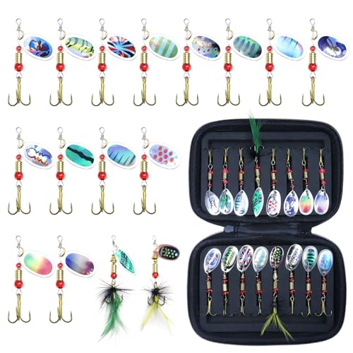16 pcs Fishing Lures Spinnerbait (16 Pcs Rooster Tail Fishing Lures Kit)
