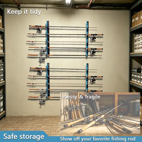 Fishing Rod Holders & Pole Holders for Garage (Blue 2Pack 10-Holder (20 Rods))
