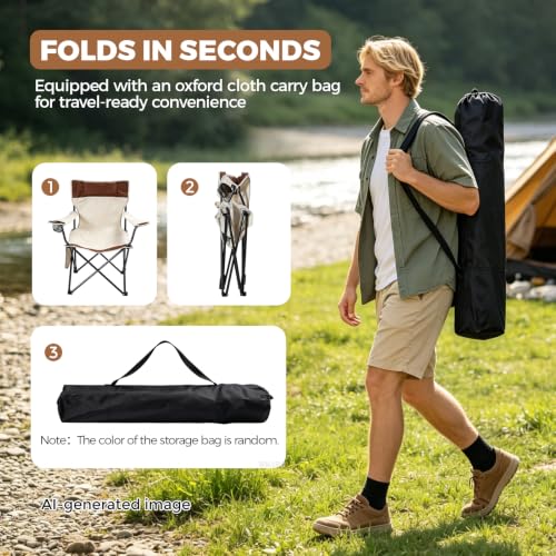 Camping Chairs 2Pack Beach Outdoor Chair for Adults Folding Lawn Chair with Cup Holder and Adjustable Backrest Carry Bag Included for Tailgating