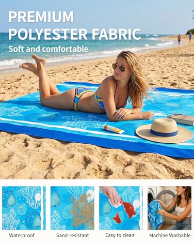 Sandproof Beach Blanket 83x79IN (Blue / 79" X 83"（1-4person）)