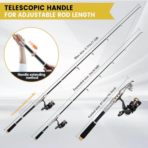 Fishing Pole Kit 7FT Adult with Telescopic Handle (Changeable 7FT/2.1M)