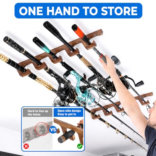 H5W Solid Wood Fishing Rod Holder (Dark Brown / 1pack holds up 5 rods)