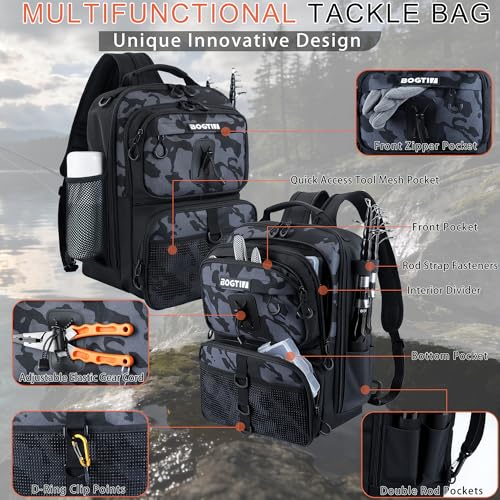 Fishing Backpack with Tackle Boxes & Lures Kit Lightweight 25L Tackle Bag with Fishing Gear and Rod Holder