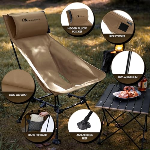 Oversized High Back Camping Chair for Adults (Brown)