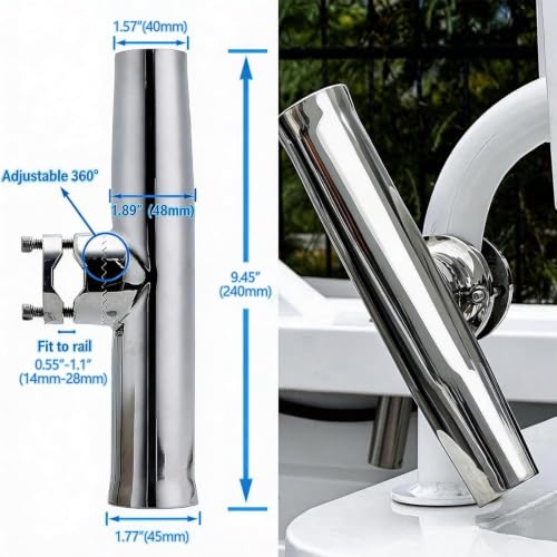 316 Stainless Rail Mount Pole Holder for Boat (Rail 0.55"-1.1")