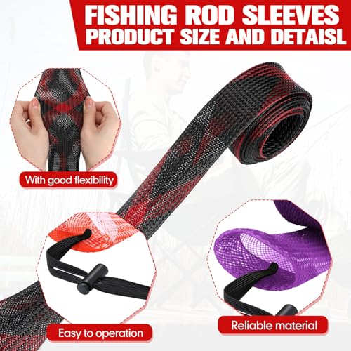 Lengthen Fishing Rod Sleeve Socks Covers Braided Mesh Rod Protector Fishing Tools Accessories for Bait Casting Sea (Dark Color / 67 x 0.18 in)