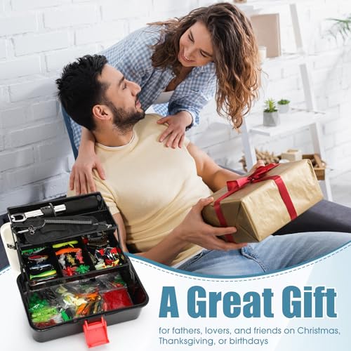 3 Layers Fishing Tackle Box 414 Pcs Fishing Gift Lures Gear Kit with Tackle Included Pliers Lip Gripper Bait Hook Accessories for Beginner Fisherman Women Men