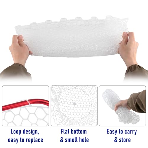 Fishing Landing Net Replacement Rubber Fishing Net Without Handle Foldable Mesh Netting for Freshwater Saltwater White Diameter 11.8" White (White / A-38.58'' Girth(11.81'' Dia, 8.7*3.9" Depth))