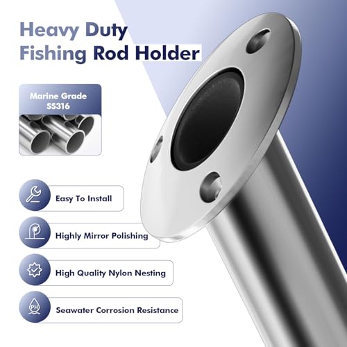 2Pcs Rod Holders for Fishing Boat (Silver - Black Insert / 30 Degree without Cap)