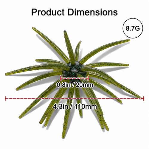 4PCS Urchin Baits for Bass Fishing (Green Pumpkin / 4PCS-4.3in-Large)