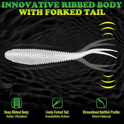 Soft Plastic Baits Forked Tail Fishing Soft Bait for Bass Walleye Trout Crappie Lures Pearl White (Pearl White / 3.5in-30pcs)