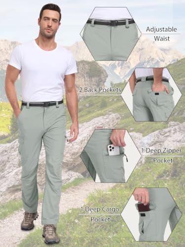 Men's Hiking Cargo Work Pants Lightweight Quick Dry Water Resistant 6 Pockets Fishing Camping Outdoor Stretch Pants LightGreen (XX-Large / Lightgreen)