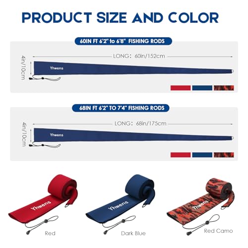 Neoprene Fishing Rod Sleeve Rod Socks for Fishing Poles Sleeve Rod Cover Rod Protector for Casting Spinning Trolling Fishing Rod Storage Durable (60" / Dark Blue 2PCS)