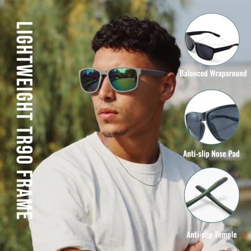 Polarized Sunglasses for Men and Women (C03- Frame: Matte Gray / Lens: Chartreuse)