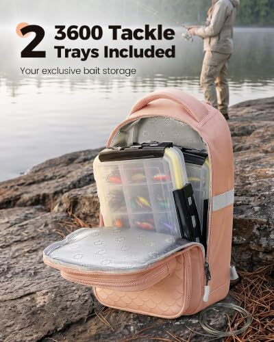 Fishing Bag with Rod Holder & Phone Pouch (Pink(2 Tackle Boxes Included) / 14.1 X 8.7 X 5.7 inches)