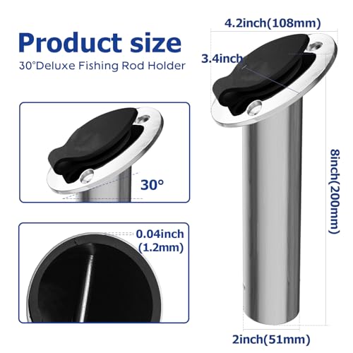 30 Degree Fishing Rod Holder 2 Pack (Stainless Steel - 30 Degree with Cap)