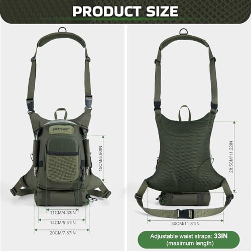 Fly Fishing Chest Pack with Hard Shell Pocket & Water Bottle Holder (B:Green)