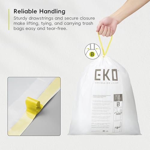 2.6 Gallon / 7-10 Liter, 80 Count Small Drawstring Trash Bags, Extra-Strong Unscented Garbage Bags, Easy-Dispense Roll for Kitchen & Household Use, Resists Tears, Leaks and Punctures, Code B White (80 Count (Pack of 1) / 2.6 Gallon Bags/Code B)