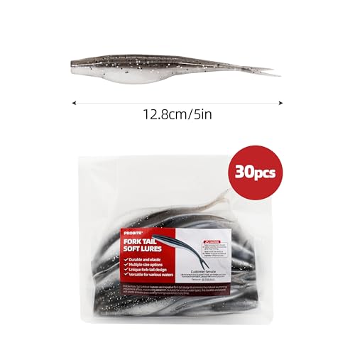 Fork Tail Soft Lures (5 Inch-30pcs / Smokin Shad)
