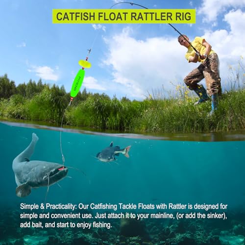 Catfish Rig Catfishing Tackle Floats with Rattler Santee Cooper Rig Equipment for Bank Fishing Peg Floats with Circle Hooks Bait Rigs (Red-4 Pack / 2.5inch)