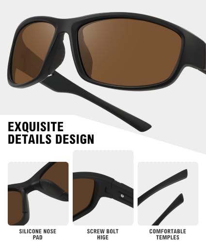 Sports Sunglasses for Men Women Polarized Classic Wrap Around Driving Cycling Golf Fishing Sun Glasses UV Protection 1 (1-black/Brown)