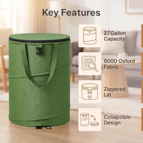 27 Gallon Collapsible Outdoor Trash Can Recycle Bin with Zipper Lid (27 Gallons-With Lid)
