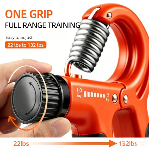 Hand Grip Strengthener Set Resistance Gripper for Forearm Training Adjustable Carpal Tunnel Rehab (Orange)