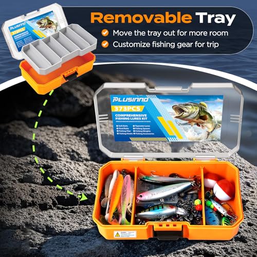 Fishing Lures Tackle Box Gear Kit with Tackle Included (Orange 373 PCS Lures Box)