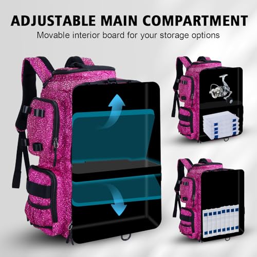 Fishing Tackle Backpack with 2 Rod Holders & Rain Cover