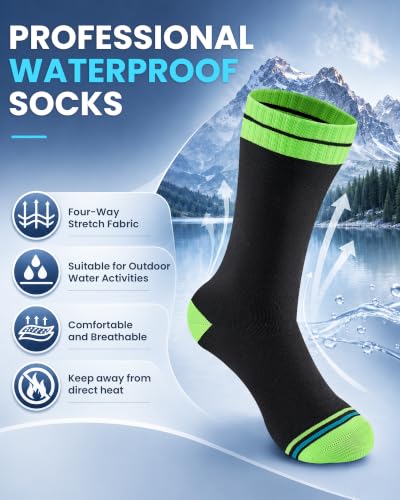 Waterproof Socks for Men (Large / Black/Green)