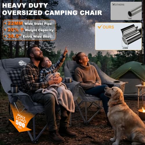 Oversized Camping Chairs for Adults Heavy Duty Padded Outdoor Lawn Chair (Grey / 1 PACK)