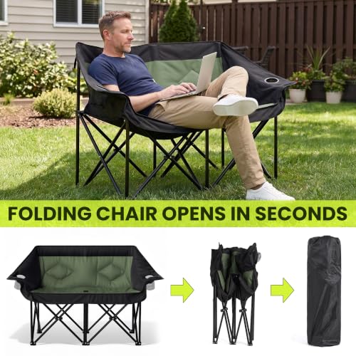 Oversized Double Camping Chairs 2 Person Folding Loveseat