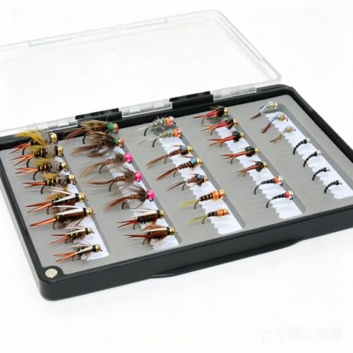 24/36/50/66 Premium Hand Tied Fly Fishing Flies Assortment | Waterproof Fly Boxes | Dry, Wet, Nymphs, Streamers, Wooly Buggers, Terrestrials | Trout, Bass Lure Set, Kit, Gift